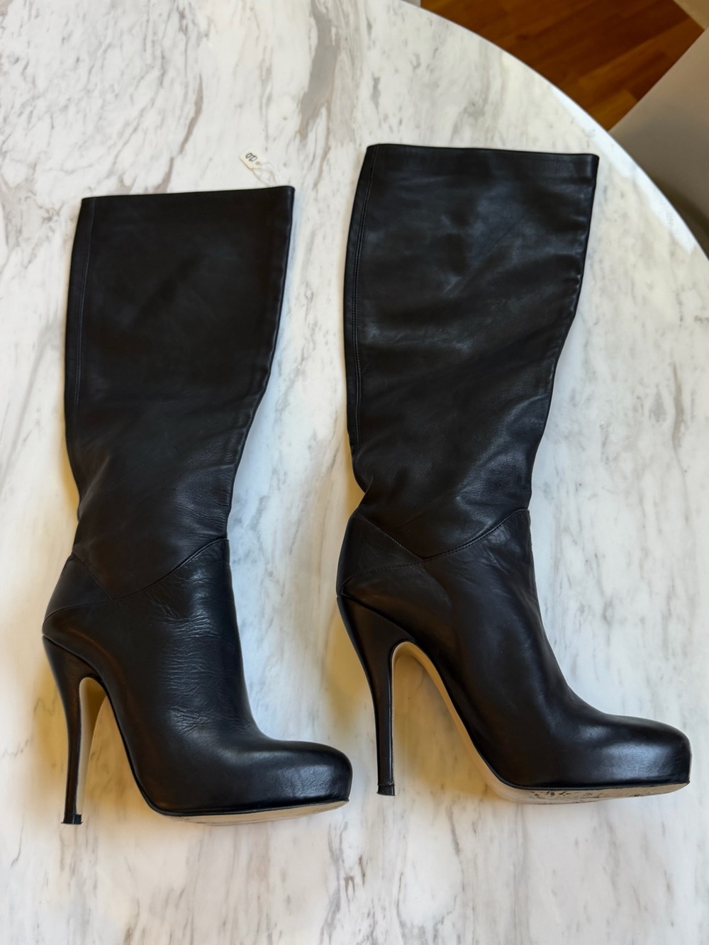 Stuart Weitzman Black Leather Knee-High Stiletto Boots